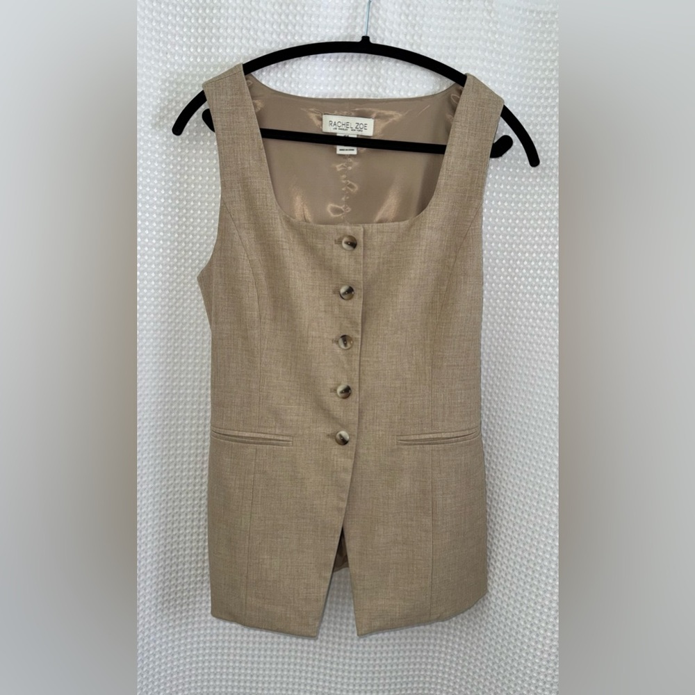 Rachel Zoe Tailored Vest Beige Square Neck Button Front Sleeveless Size 8 - Picture 3 of 12